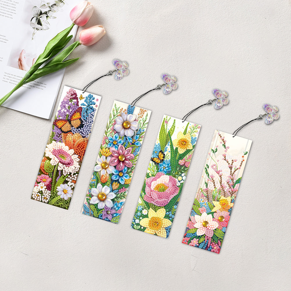 4Pcs Diamond Painting Flower Bookmark Making Kit for Book Lovers