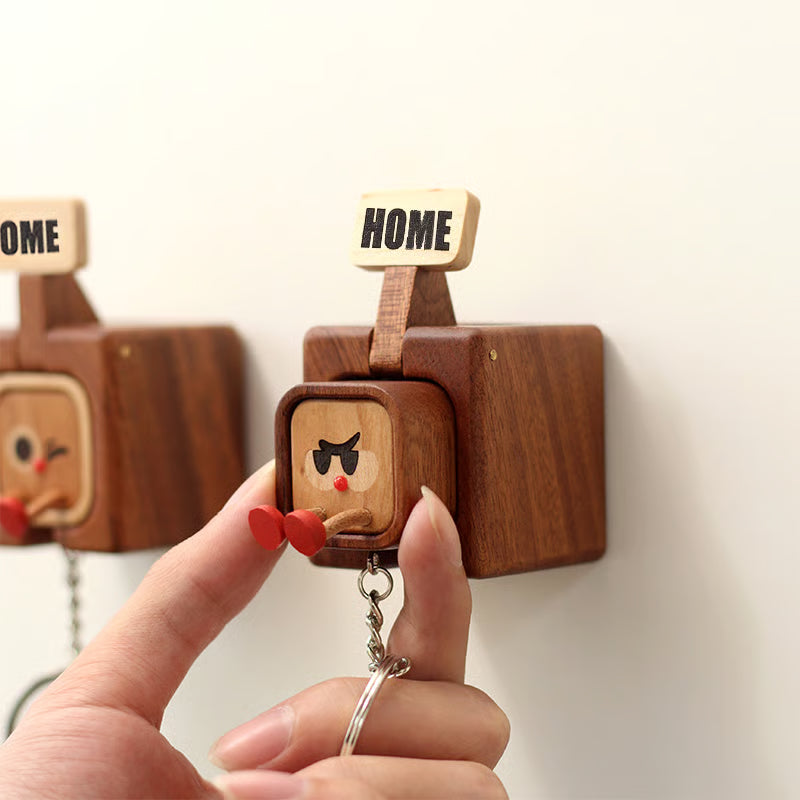 🔥Hot Selling:Creative Wooden Key Hooks with Funny Facial Expressions - Functional & Stylish Key