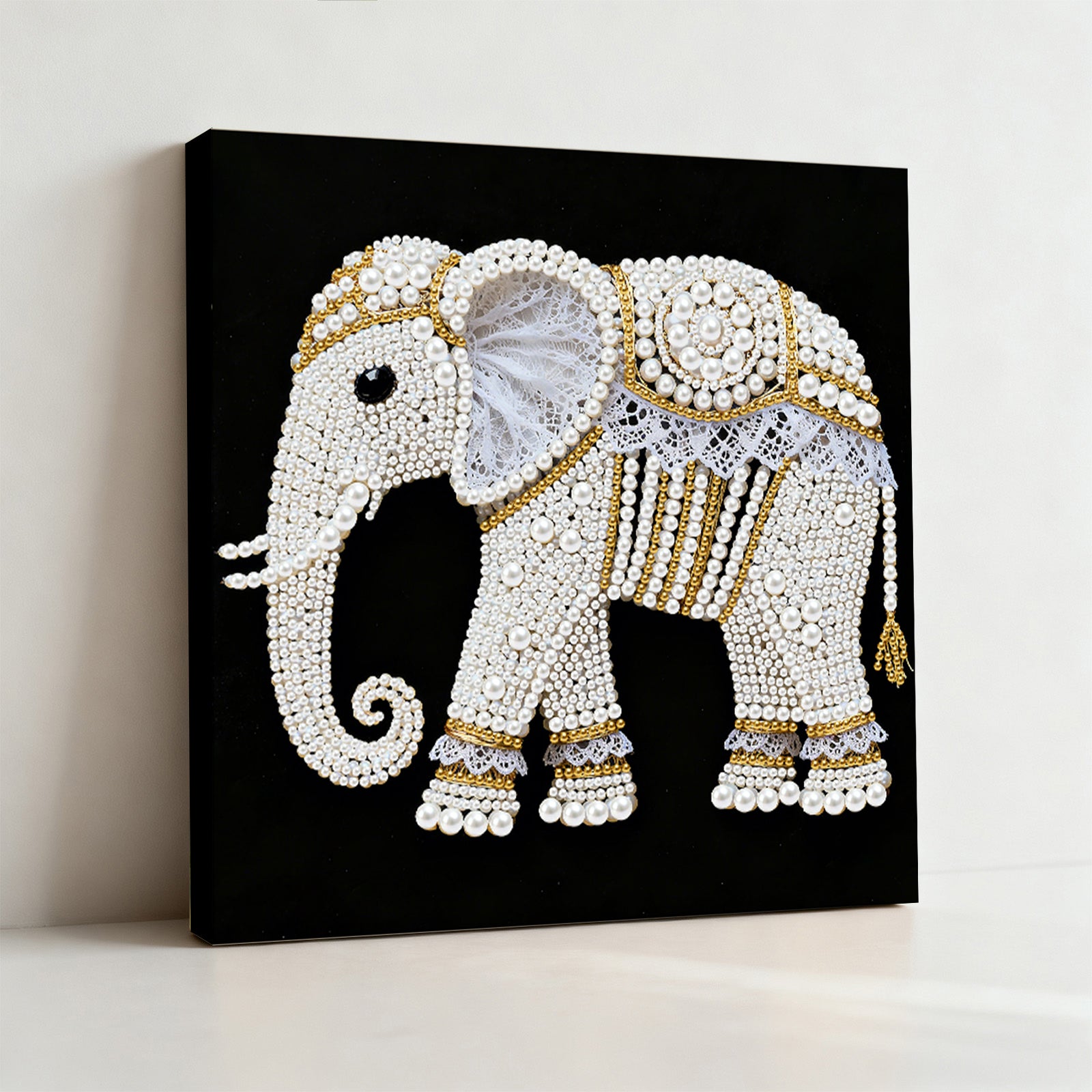 DIY Pearl Painting Elephant for Home Decor with Frame(25x25cm)