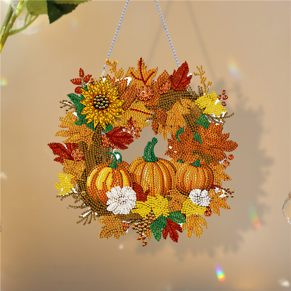 Diamond Painting Thanksgiving Pumpkin Wreath Pendant