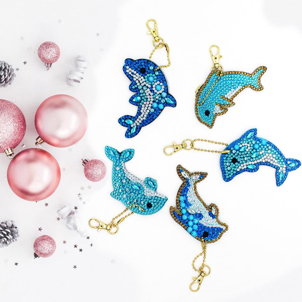 DIY Diamond Painting Keychain-5pcs/Set Dolphin Bag Keychain Jewelry Gift