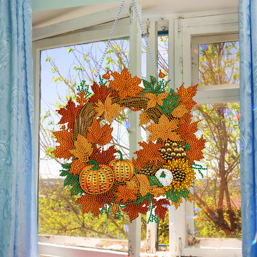 Diamond Painting Thanksgiving Pumpkin Wreath Pendant