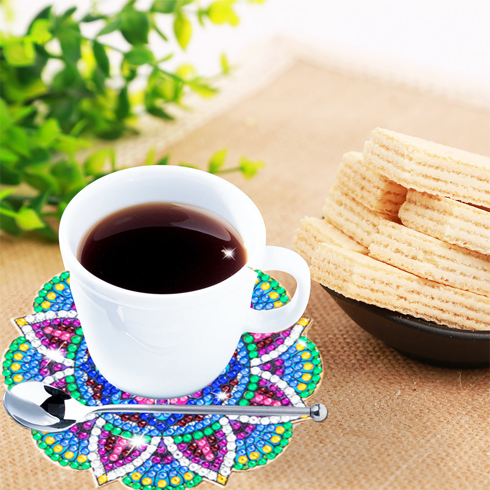 6Pcs/set Diamond Painting Mandala Coaster Cup Cushion with Rack Cup Pad Decor