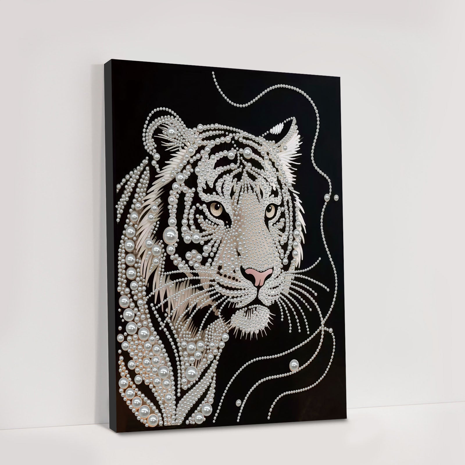 DIY Pearl Painting White Tiger for Home Wall Decor with Frame(40x30cm)