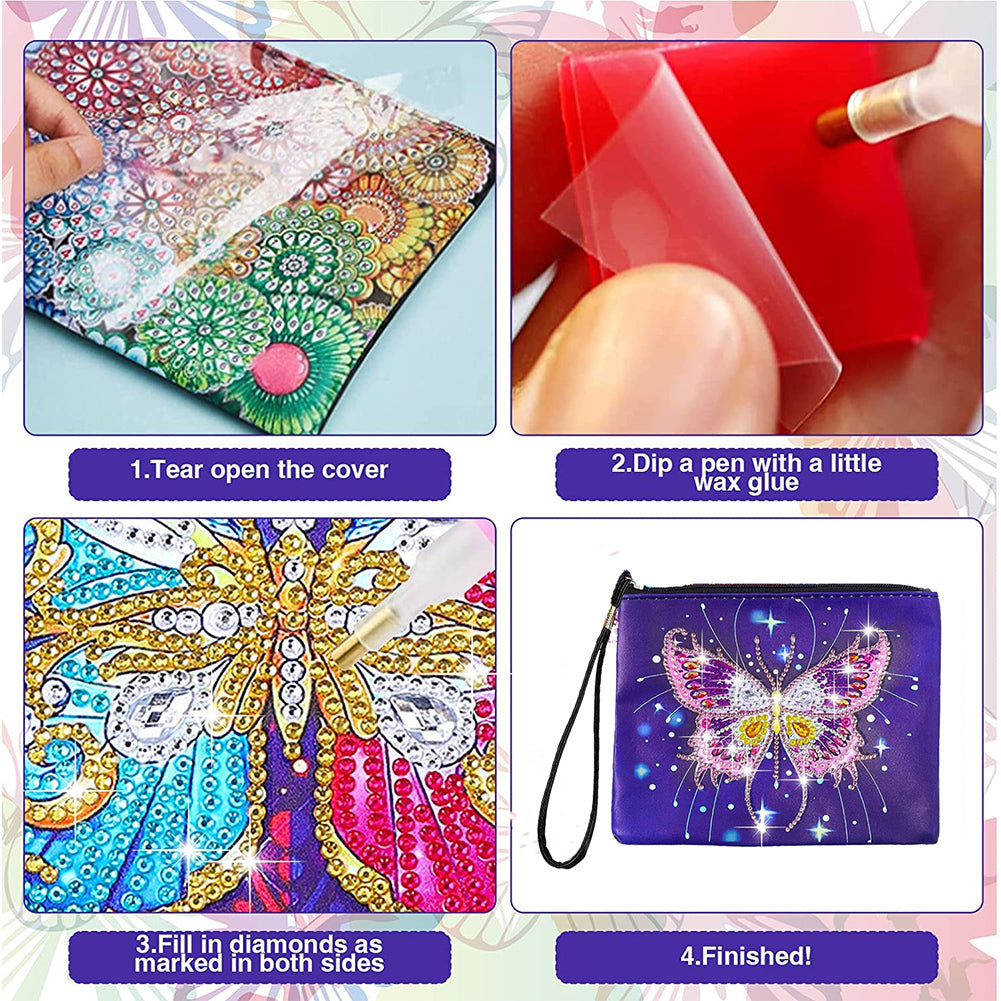 Diamond Painting Butterfly Single Side PU Cosmetic Bag Ladies Clutch