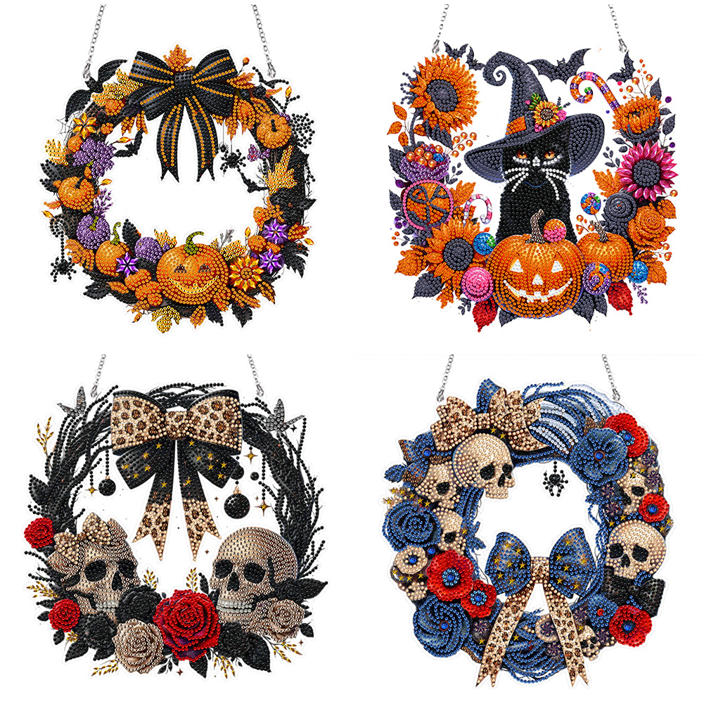 Diamond Painting Acrylic Halloween Pumpkin Wreath Hanging Pendant Kit for Decoration