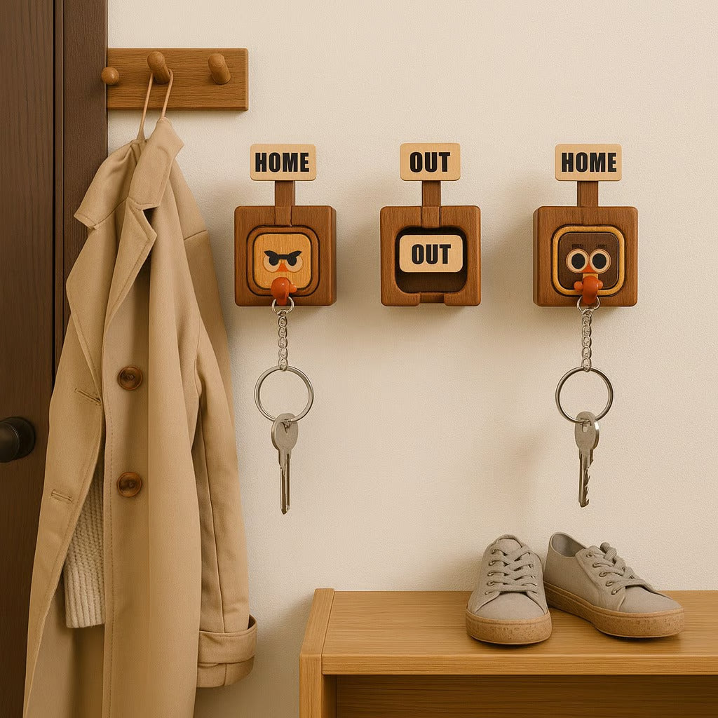 🔥Hot Selling:Creative Wooden Key Hooks with Funny Facial Expressions - Functional & Stylish Key