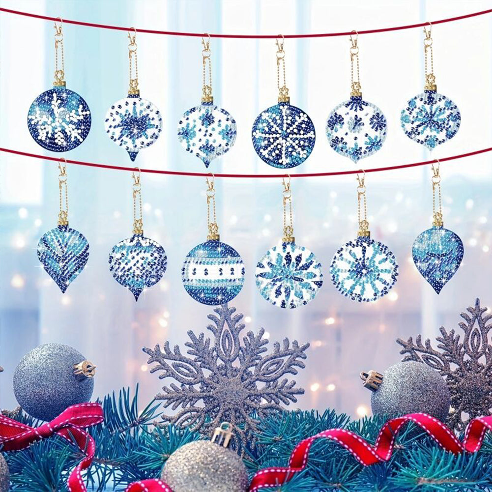 12Pcs DIY Diamond Painting Snowflakes Double Sided Keychain