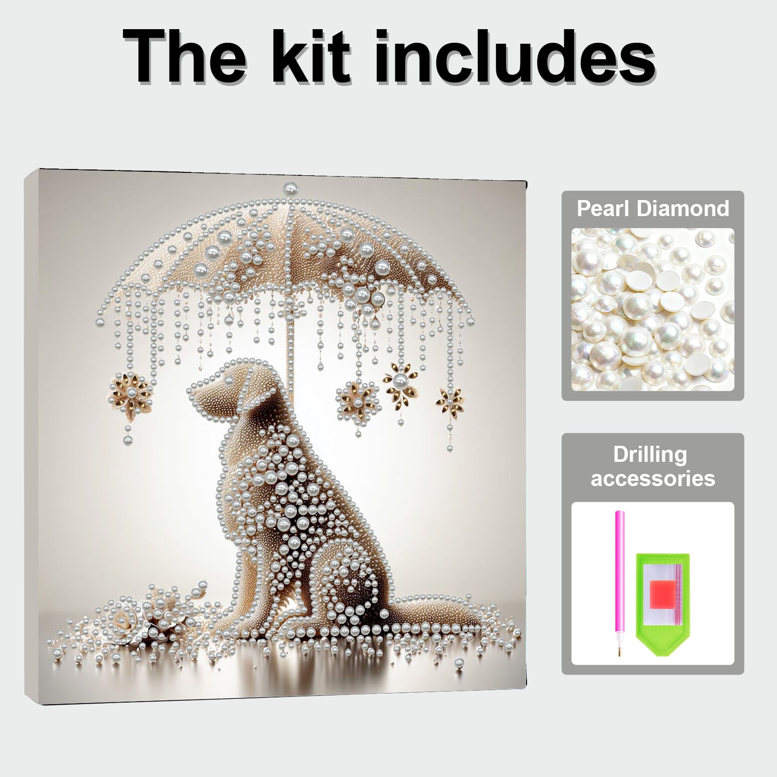 DIY Pearl Painting Dog under the Umbrella for Home Wall Decor with Frame(30x30cm)