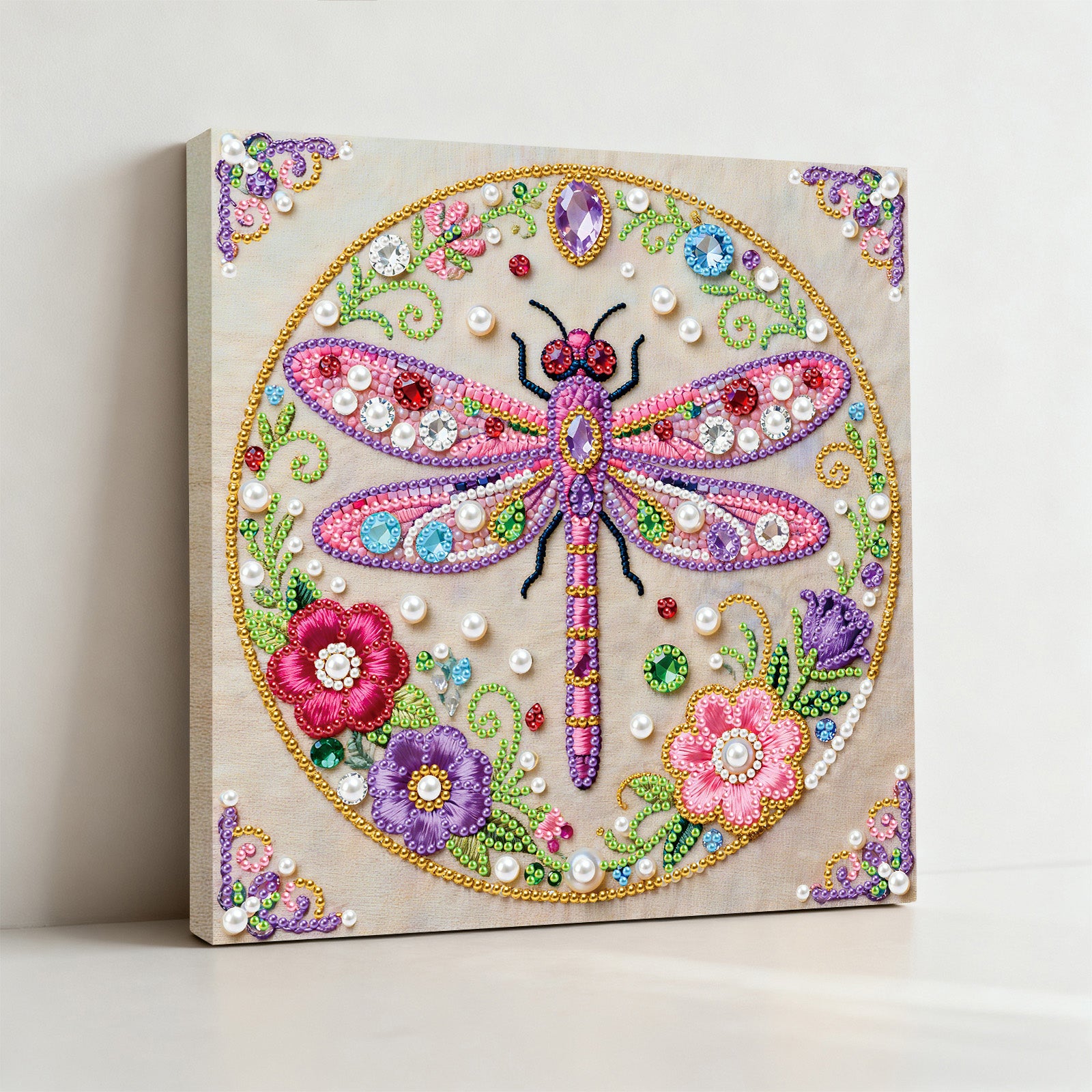 DIY Pearl Painting Dragonfly for Home Decor with Frame(25x25cm)