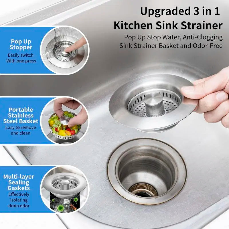 🔥 Last Day  🔥3 in 1 Kitchen Sink Drain Strainer Kitchen Gadgets