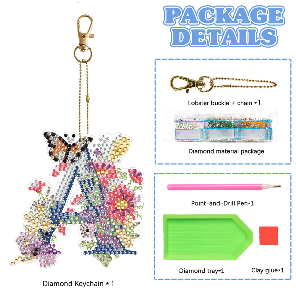 1Pc DIY Diamond Painting Lettter Keychain