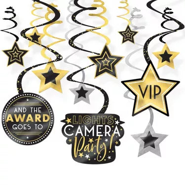 Metallic Awards Night Cardstock Swirl Decorations, 30ct