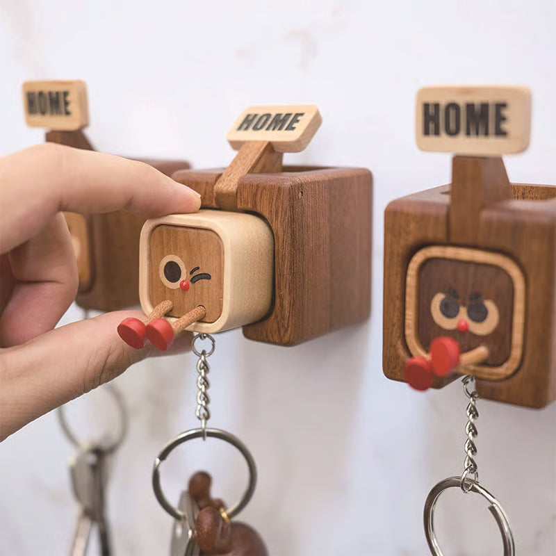 🔥Hot Selling:Creative Wooden Key Hooks with Funny Facial Expressions - Functional & Stylish Key