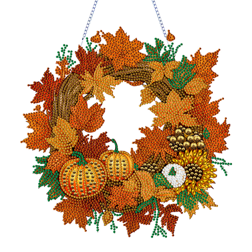 Diamond Painting Thanksgiving Pumpkin Wreath Pendant