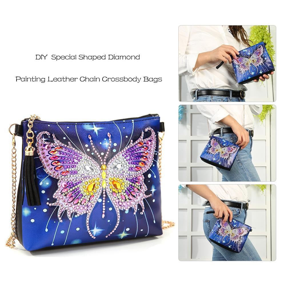 DIY Butterfly Special Shaped Diamond Painting Leather Chain Messenger Bags