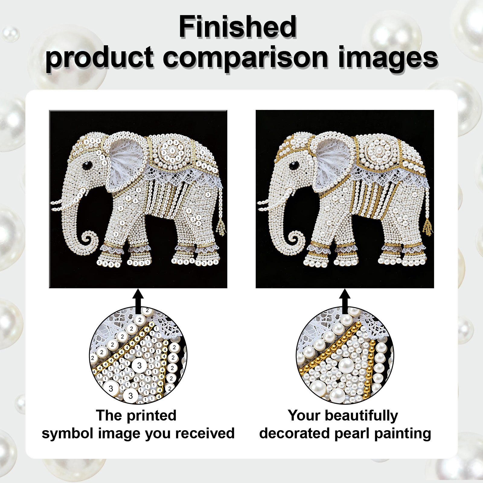 DIY Pearl Painting Elephant for Home Decor with Frame(25x25cm)