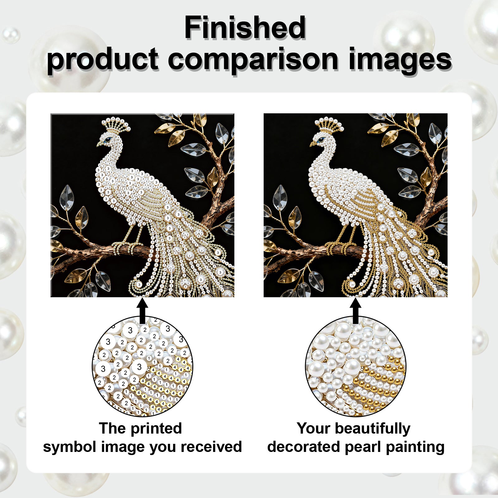 DIY Pearl Painting Peacock for Home Decor with Frame(25x25cm)