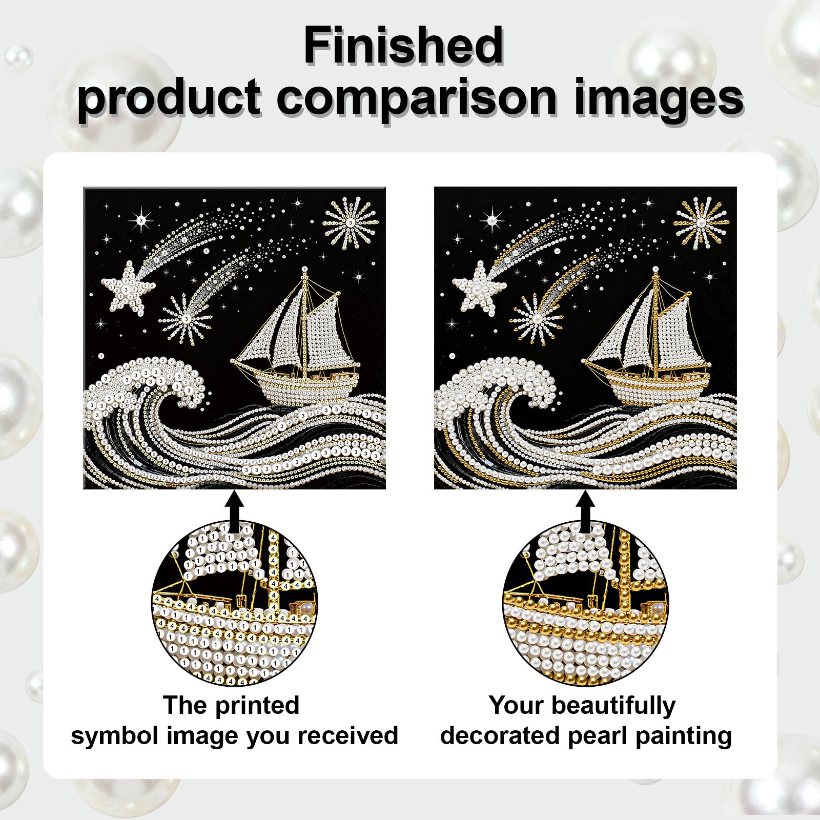 DIY Pearl Painting Ship for Home Decor with Frame(25x25cm)