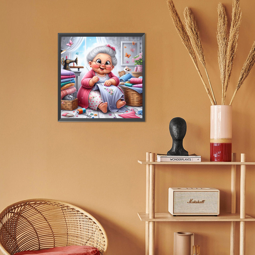 Diamond Painting-DIY Full Round Drill Old Lady With Tulips