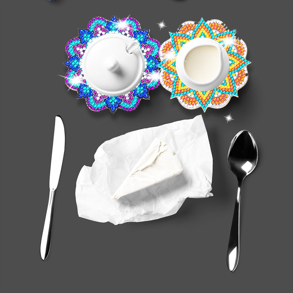 6Pcs/set Diamond Painting Mandala Coaster Cup Cushion with Rack Cup Pad Decor