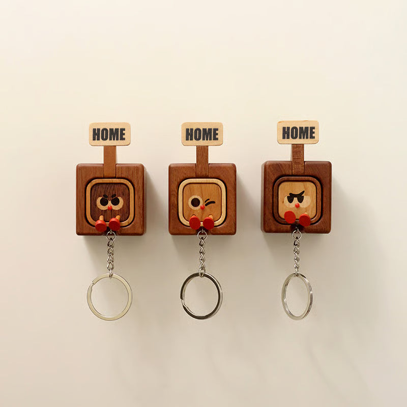 🔥Hot Selling:Creative Wooden Key Hooks with Funny Facial Expressions - Functional & Stylish Key