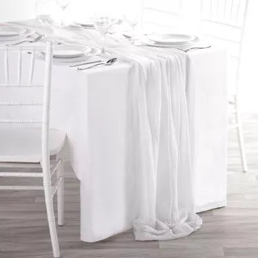 White Gauze Fabric Table Runner, 10ft