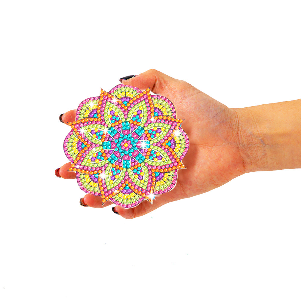 6Pcs/set Diamond Painting Mandala Coaster Cup Cushion with Rack Cup Pad Decor