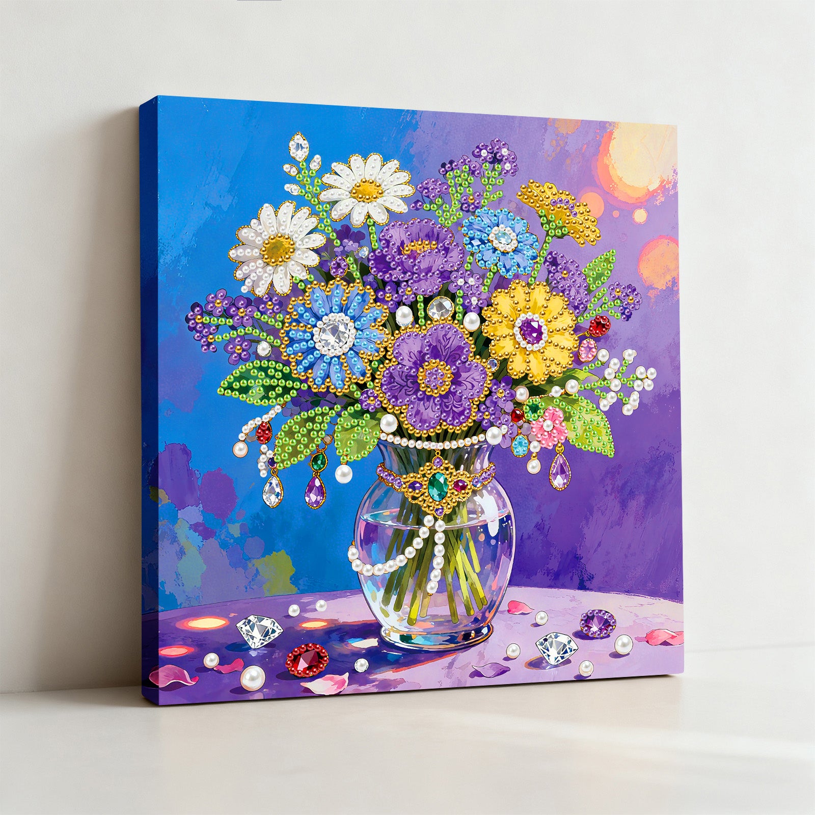 DIY Pearl Painting Colorful Vases for Home Decor with Frame(25x25cm)