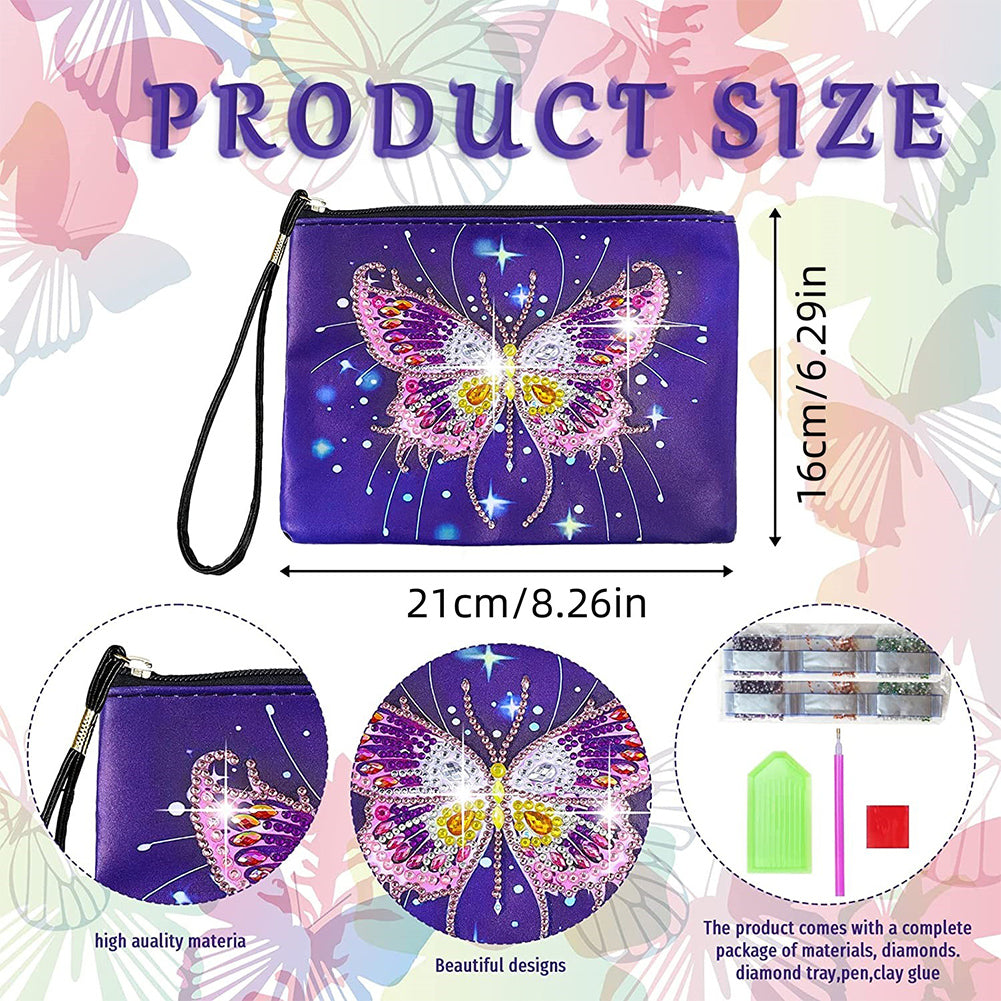 Diamond Painting Butterfly Single Side PU Cosmetic Bag Ladies Clutch