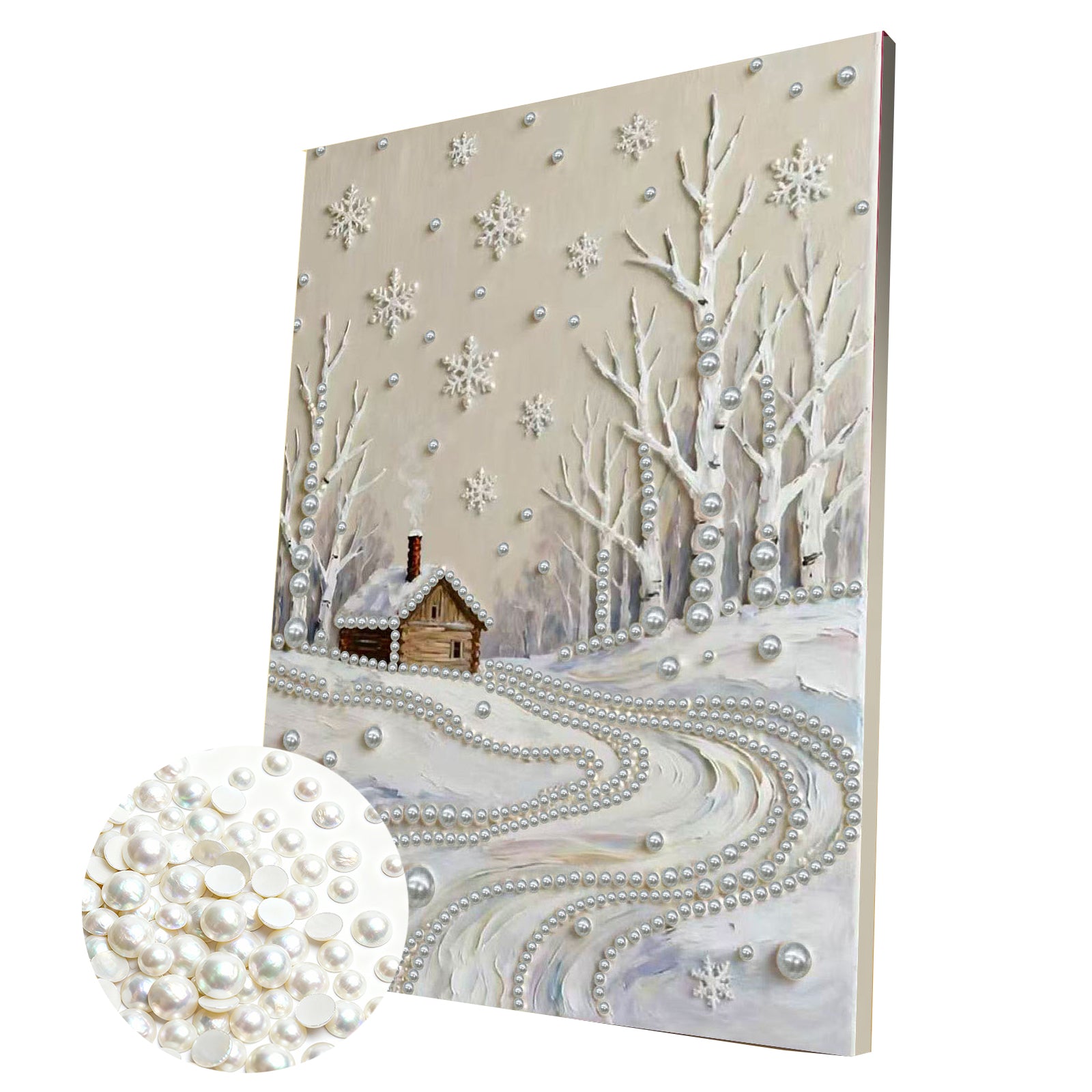 DIY Pearl Painting Winter Snow Scene for Home Wall Decor with Frame(40x30cm)