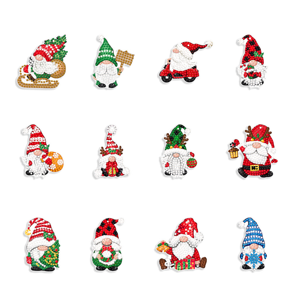 12Pcs Diamond Painting Acrylic Christmas Goblin Hanging Kits for Christmas Tree