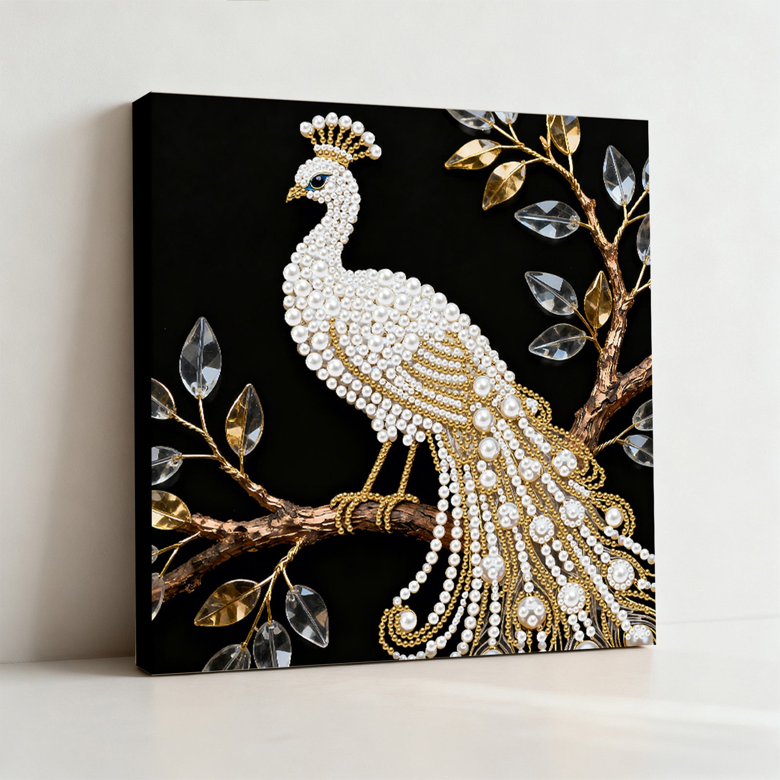 DIY Pearl Painting Peacock for Home Decor with Frame(25x25cm)