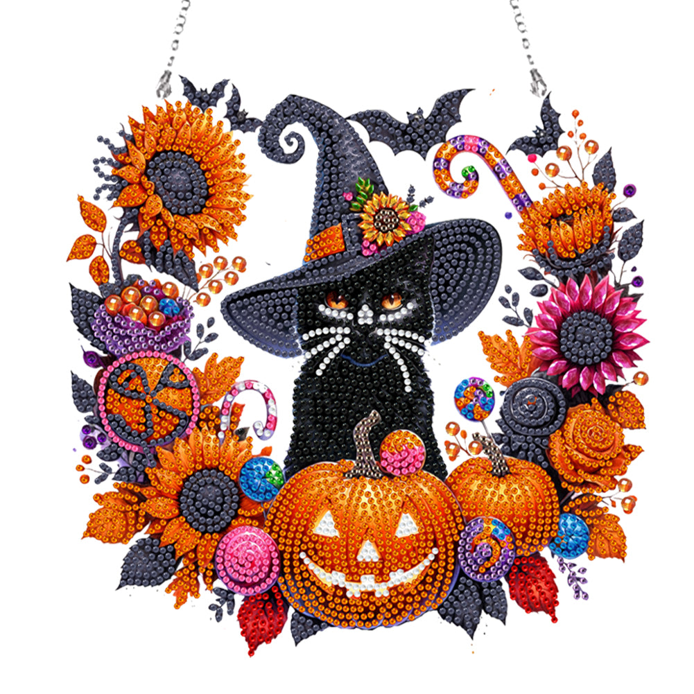 Diamond Painting Acrylic Halloween Pumpkin Wreath Hanging Pendant Kit for Decoration