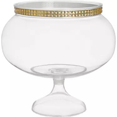 Gold Rhinestone Plastic Pedestal Bowl, 60oz