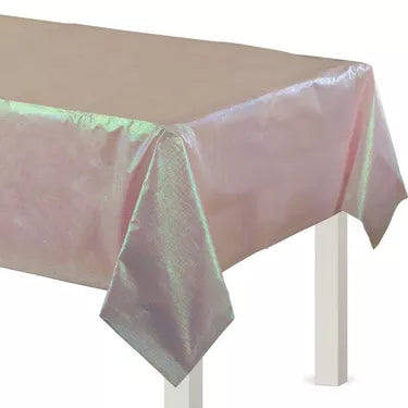 Pink Iridescent Paper & Plastic Table Cover, 54in x 102in