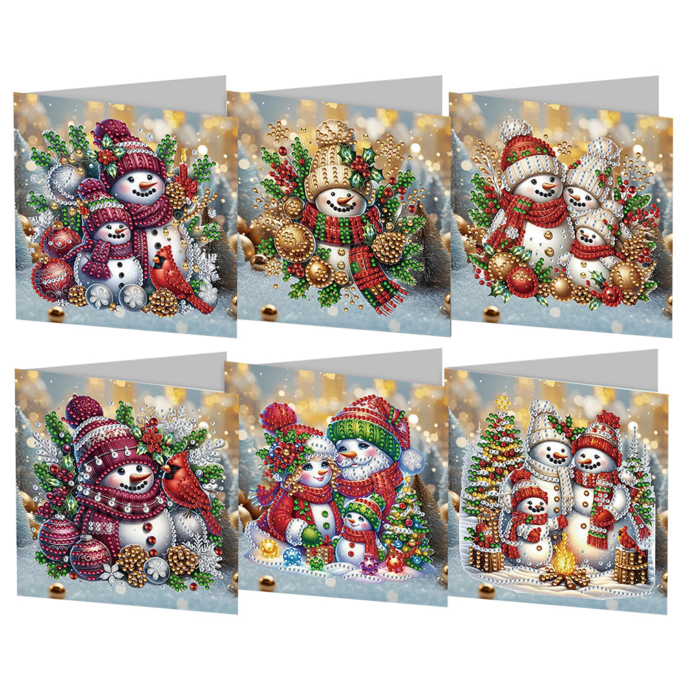 6Pcs Diamond Painting Snowman Greeting Cards Christmas Cards