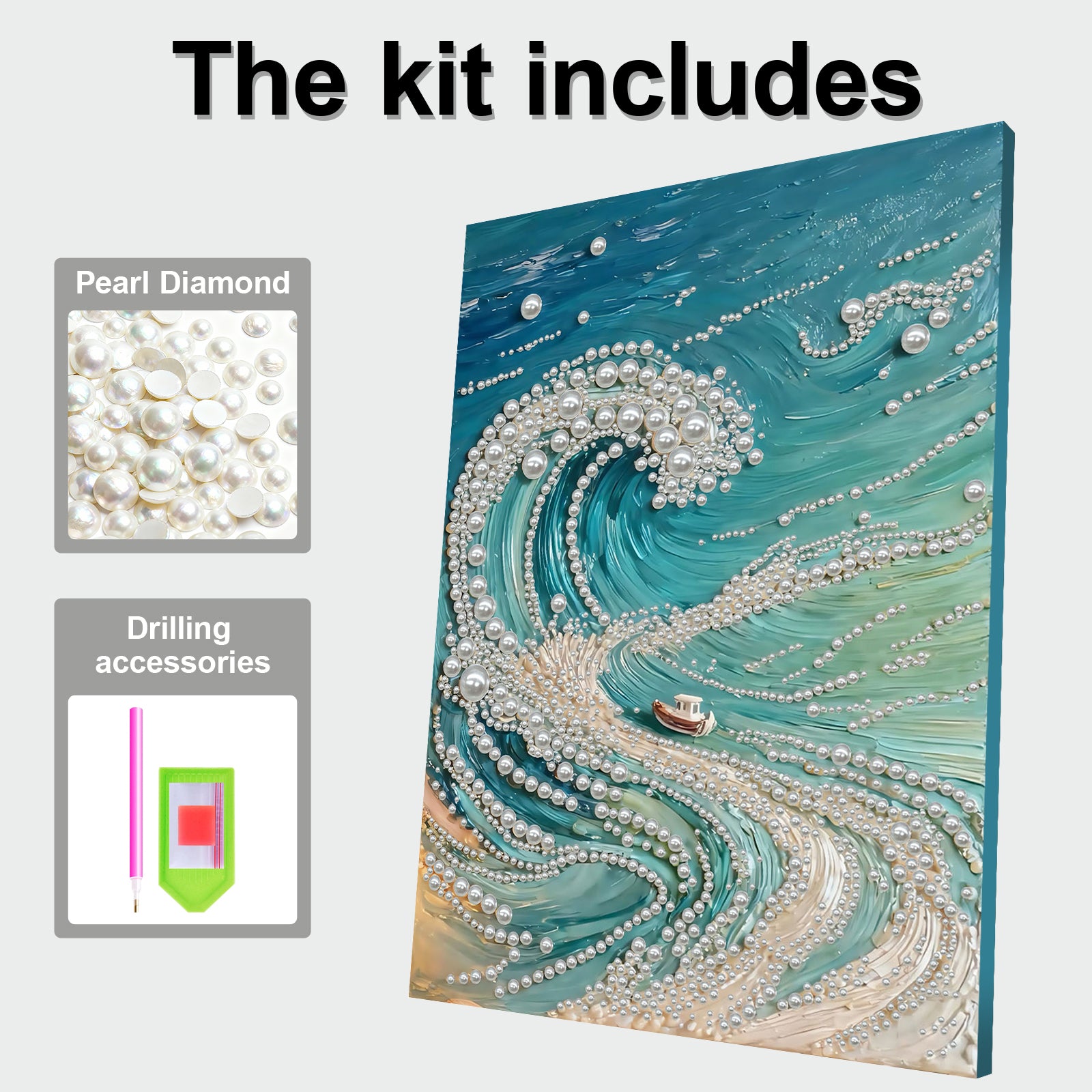 DIY Pearl Painting Waves for Home Wall Decor with Frame(40x30cm)