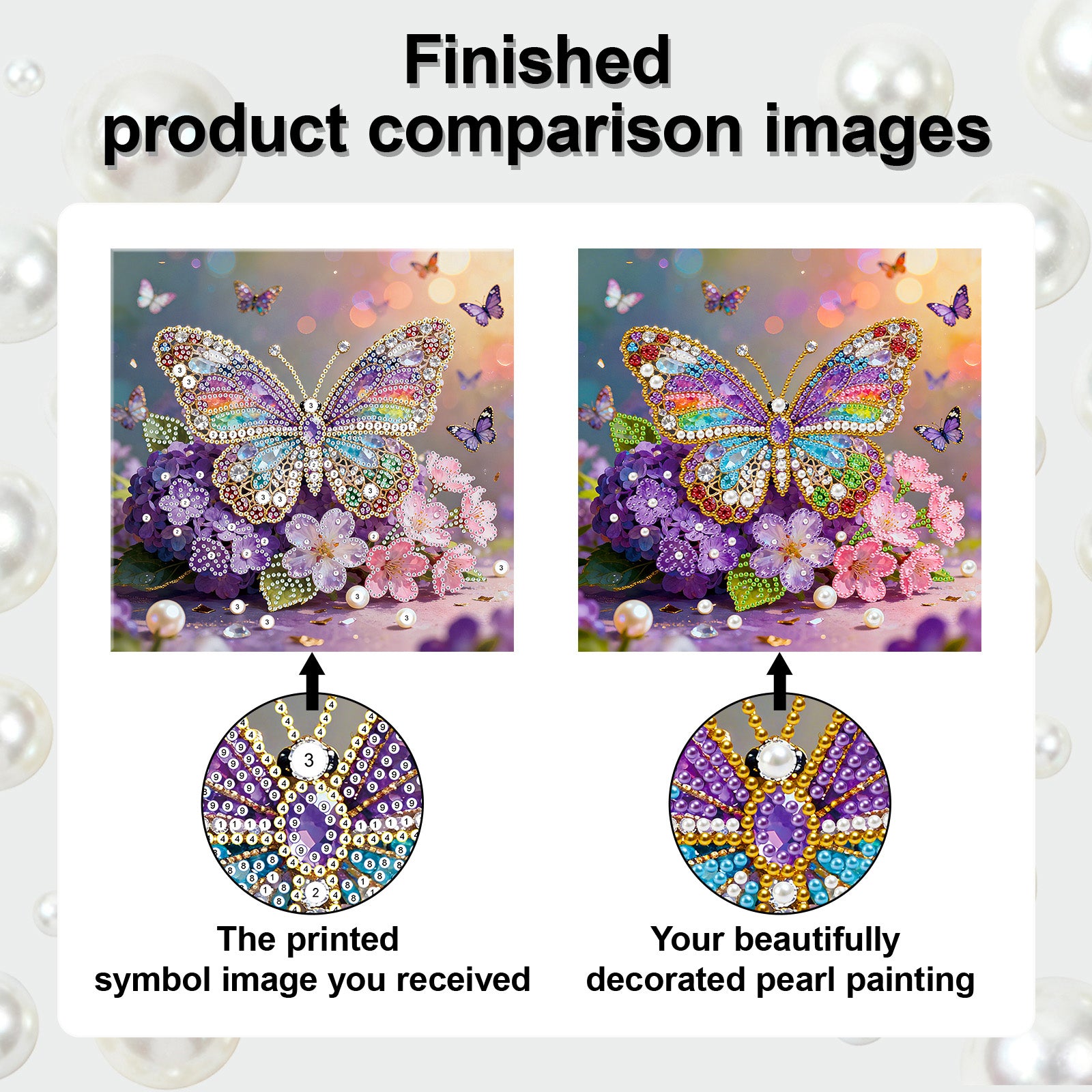 DIY Pearl Painting Butterfly for Home Decor with Frame(25x25cm)